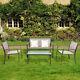 Garden Furniture Set Of 4 Pieces Table & Chairs Set Outdoor Patio Corridor Brown