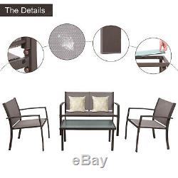 Garden Furniture Set of 4 Pieces Table & Chairs Set Outdoor Patio Corridor Brown