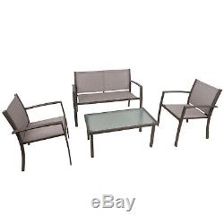 Garden Furniture Set of 4 Pieces Table & Chairs Set Outdoor Patio Corridor Brown
