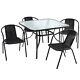 Garden Furniture Table & Chair Set Outdoor Black 4 Seat Parasol Hole Table Patio