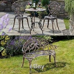 Garden Gear Bench or Bistro Set Provence Rose Steel Metal Outdoor Patio Chairs