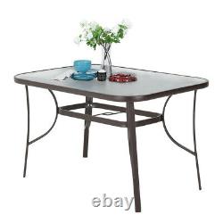 Garden Glass Bistro Dining Table Outdoor Patio Tables Metal Frame Parasol Hole