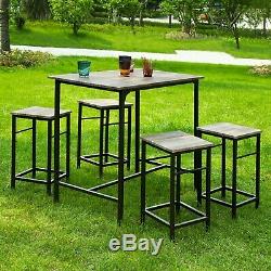 Garden Industrial Bar Set High Table 4 Stools Pub Dining Outdoor Furniture Set