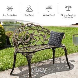 Garden Metal Bench 2 Seater Rose Style Cast Iron Aluminum Park Chair Outdoor