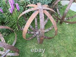 Garden Metal Sphere Sculpture Reclaimed Rusty Whisky Barrel hoop ring 55-65cm