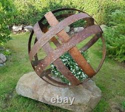 Garden Metal Sphere Sculpture Reclaimed Rusty Whisky Barrel hoop ring 55-65cm