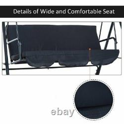 Garden Metal Swing Chair 3 Seater Hammock Patio Canopy Bench Lounger LONENESSL