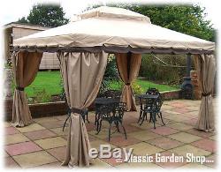 Garden Party Hot Tub Gazebo Shelter With Beige Curtains & Mosquito Nets