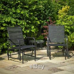 Garden Patio Love Seat Rocker Outdoor Chair Black Glass Top Table Furniture Wido