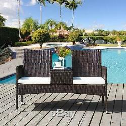 Garden Rattan Furniture Patio Coversation Set with Table and Chairs 2-Seater Set