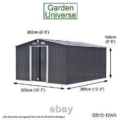 Garden Shed Metal Storage Grey Garden Universe 10'x12' Inc Base Frame GS10-12AN
