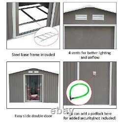 Garden Shed Storage Unit with Locking Door Floor Foundation Air Vent 7ftx4ft Grey