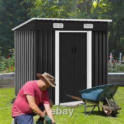 Garden Storage Shed Metal Outdoor Tool Box House Organizer with Roof Base UK