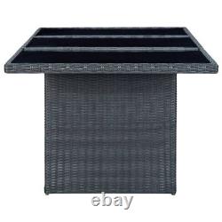 Garden Table Dark Grey Poly Rattan and Tempered Glass