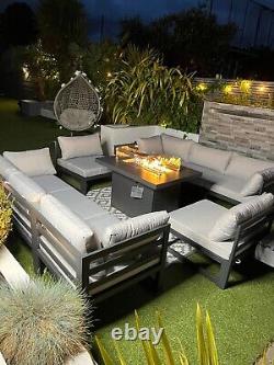 Garden furniture set with fire pit Dark Grey Cushions