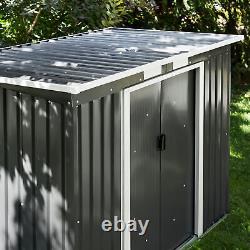 Garden storage shed metal pent tool shed house galvanized steel + foundation