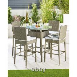 Gardenline Garden Set Rattan Effect High Table With Ice Bucket 4 Chairs Patio