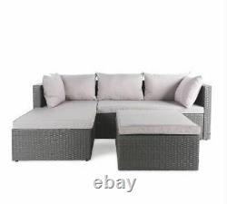 Gardenline Sofa With Stool Rattan Grey Cover Seat Back Cushions Garden Patio