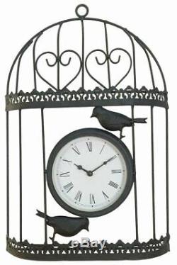Gardenwize Garden Outdoors Wall Mountable Metal Vintage Bird Cage Clock Black