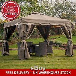Gazebo Garden Florence 3x3 Mtr Bronze Fully Waterproof Fly Nets And Curtains