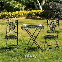 GlamHaus Metal Garden Bistro Set Patio Furniture Outdoor 3 Piece Table Chairs