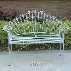 GlamHaus Metal Garden Furniture Bench Patio Seat Outdoor Foldable Antique Grey