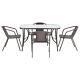 Glass Garden Table &4 Stacking Chairs Brown Outdoor Dining Set With Parasol Hole
