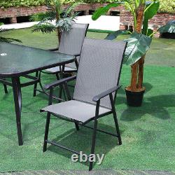Glass Table & Folding Chair Set Outdoor Garden Black Furniture Parasol Base Hole
