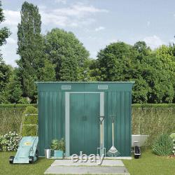 Green Corrugated Metal Garden Shed Free Base Sliding Door Tool Storage 4ftx8ft