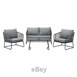 Grey 4 piece Lounge Set Furniture Garden Metal Outdoor Conservatory Table Chair