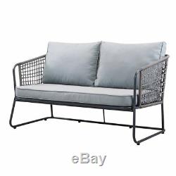 Grey 4 piece Lounge Set Furniture Garden Metal Outdoor Conservatory Table Chair
