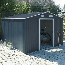 Grey Galvanised Metal Garden Shed Sliding Door Outdoor Tool Storage 12x10ft Base