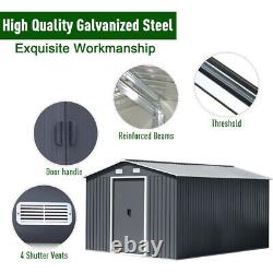 Grey Galvanised Metal Garden Shed Sliding Door Outdoor Tool Storage 12x10ft Base