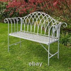 Grey Garden Bench Metal 2 Seater Patio Chair Outdoor Seating Ornate Design
