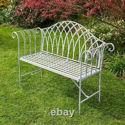 Grey Garden Bench Metal 2 Seater Patio Chair Outdoor Seating Ornate Design