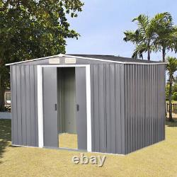 Grey Garden Shed Apex Roof 8x10FT Metal Tool Storage 2 Door Grey color