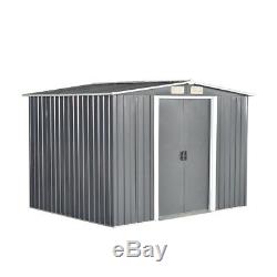 Grey Garden Shed Apex Roof 8x10FT Metal Tool Storage 2 Door with Free Foundation