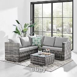 Grey Rattan Corner Sofa 5Seat Garden Furniture Light Grey Cushion & Coffee Table