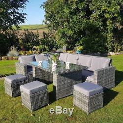 Grey Rattan Wicker Garden Patio Furniture Set Corner Sofa Table Chairs + Cover
