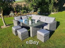 Grey Rattan Wicker Garden Patio Furniture Set Corner Sofa Table Chairs + Cover