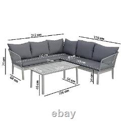 Grey Rope Effect Garden Corner Sofa Set 6 Seater with Table and Cushions