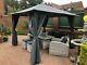 Grey Square Metal Garden Gazebo 2.5mx2.5m Waterproof Canopy Includes 4 Curtains