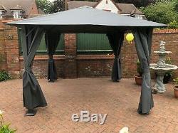Grey Square Metal Garden Gazebo 2.5mx2.5m waterproof canopy includes 4 curtains