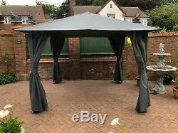 Grey Square Metal Garden Gazebo 2.5mx2.5m waterproof canopy includes 4 curtains
