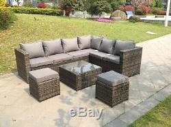 Grey rattan corner sofa set with footstool 8 seater outdoor garden furniture