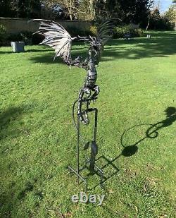 Handcrafted Metal Rocking/Swinging Dragon Garden Ornament, Statue, Sculpture