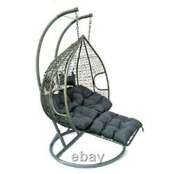 Hanging Rattan Swing Patio Garden Chair Weave Egg with Cushion Footrest In Outdoor