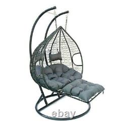 Hanging Rattan Swing Patio Garden Chair Weave Egg with Cushion Footrest In Outdoor