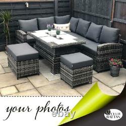 Harmony 9 Seater Grey Rattan Garden Furniture Dining Set With Rising Table