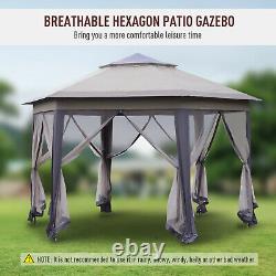Hexagon Patio Gazebo Garden Shelter Heavy-Duty Double Roof withMesh 13.3 x 13.3 ft